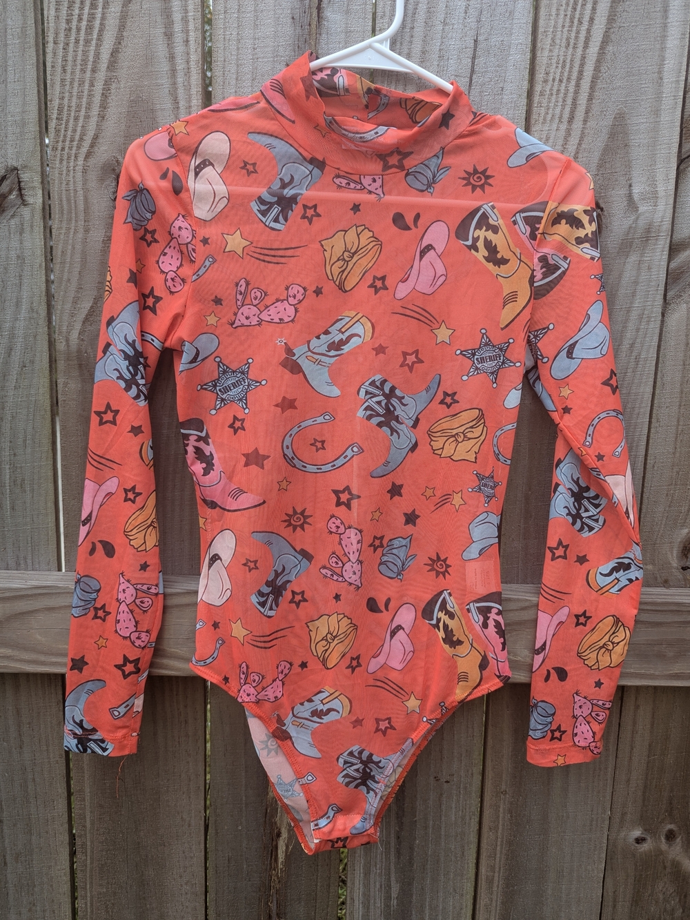 Southern Grace Kids Long-Sleeve Coral Western Print Rashguard